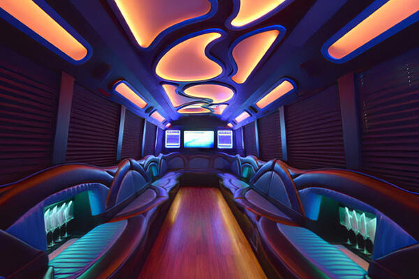 colorful lighting on party bus